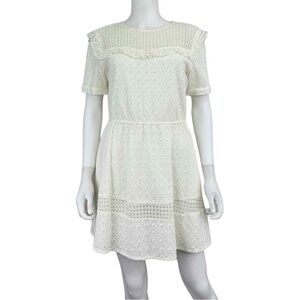 REBECCA MINKOFF Cream Eyelet Mini Dress Size M